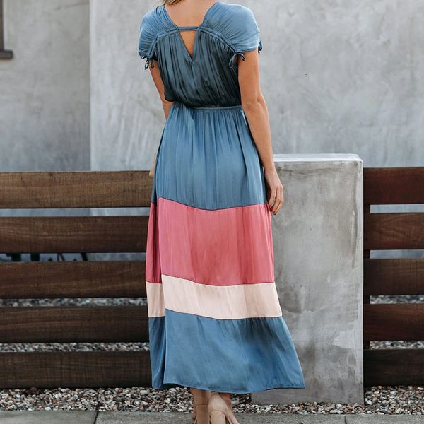 

2021 new women's dress european and american draw string sewn v-deep belt elegant short sleeve v6gv, Black;gray