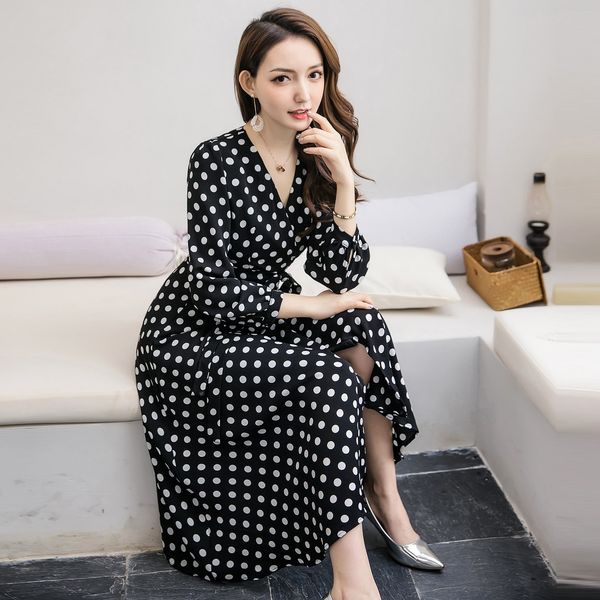 

spring 2020 new chiffon large women's slim fairy temperament fat mm dress dress medium length a-line skirt mxybr, Black;gray