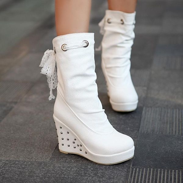 

boots 2021 winter women shoes warm comfortable casual snow round toe female plush mid heel ladies mid-calf, Black