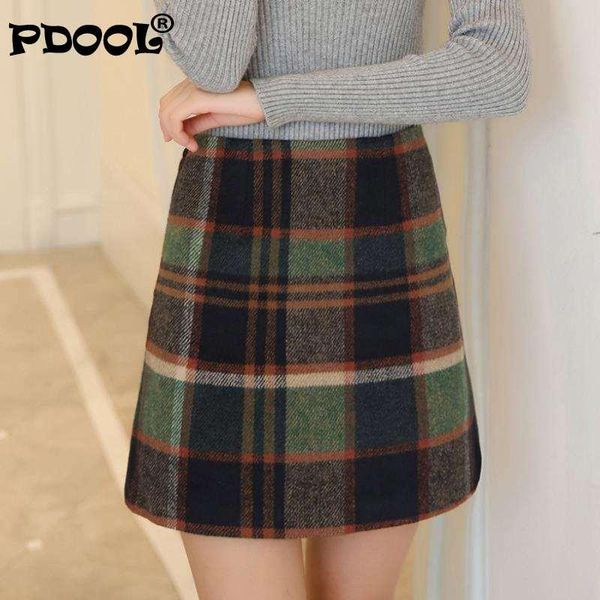 

fashion autumn plaid wool skirt women winter plus size hight waist a-line mini skirts female hip package faldas mujer saia, Black