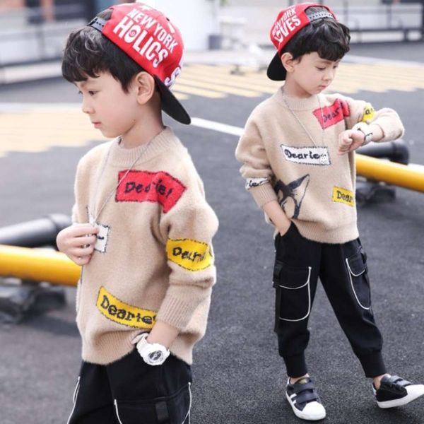 

clothing sweater pullover autumn winter 2020 new middle and big children's mink boys' cashmere, Blue