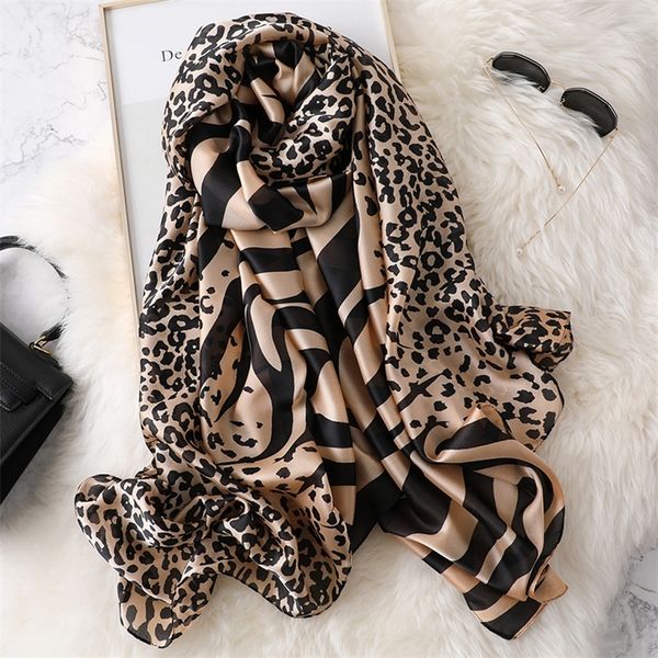 

luxury spring scarf leopard zabra print silk shawls foulard ladies pashmina sjaal long bandana echarpe spain bufanda mujer y201007, Blue;gray