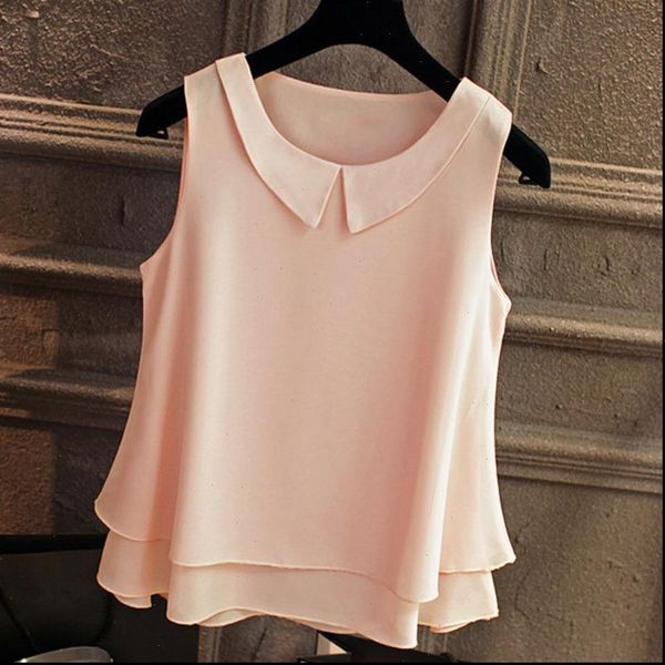 

xuxi 2021 spring summer womens gauze shirt womens shirt beach holiday sleeveless round neck shirt fz0691, White