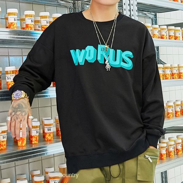 

rxny0 crew neck men's and women's korean coat sweater sweater version loose fashion hip street versatile lovers fashion hop autumn, Black