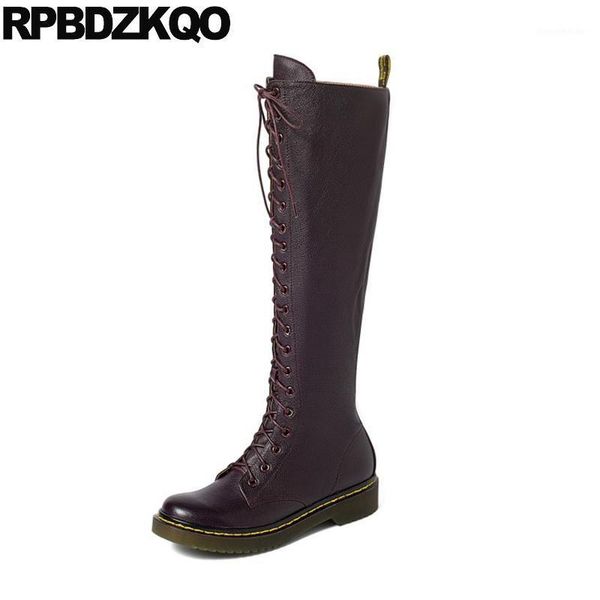 

boots chunky black big size brand women winter genuine leather knee high 2021 plus chinese long 10 round toe fashion tall shoes1