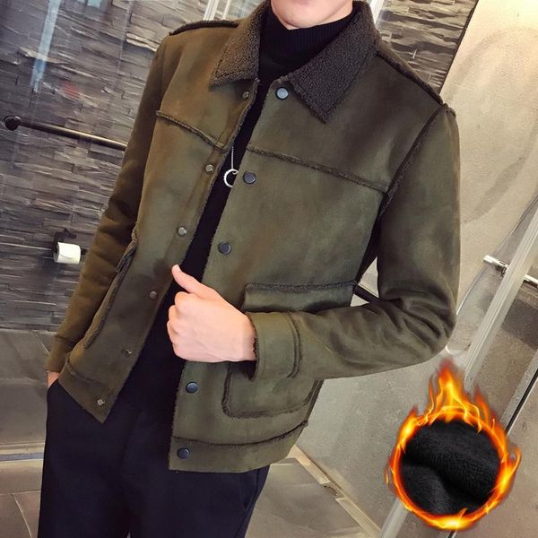 

men's suede coat lapel jacket retro slimming, Black;brown