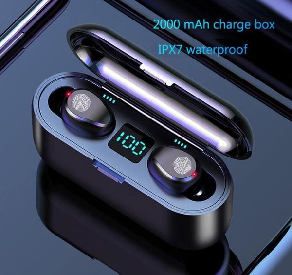 

earphone v5.0 f9 tws wireless bluetooth headphone led display 2000mah power bank headset with microphon