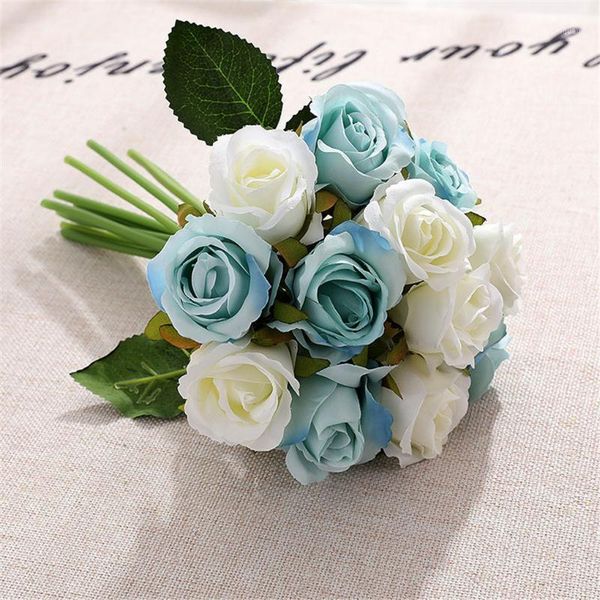

12-head artificial rose bouquet romantic simulation bouquet home wedding flower wall bridal party decoration accessories1