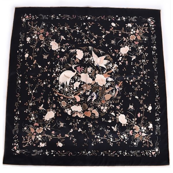 

bysifa] women brand twill square scarves printed apparel accessories ladies 100% silk large neck scarf hijab orange black y201007, Blue;gray