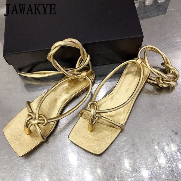 

square toe flip flops knotted flat sandals women leather creepers strappy gladiator sandals ankle strap summer beach shoes woman1, Black