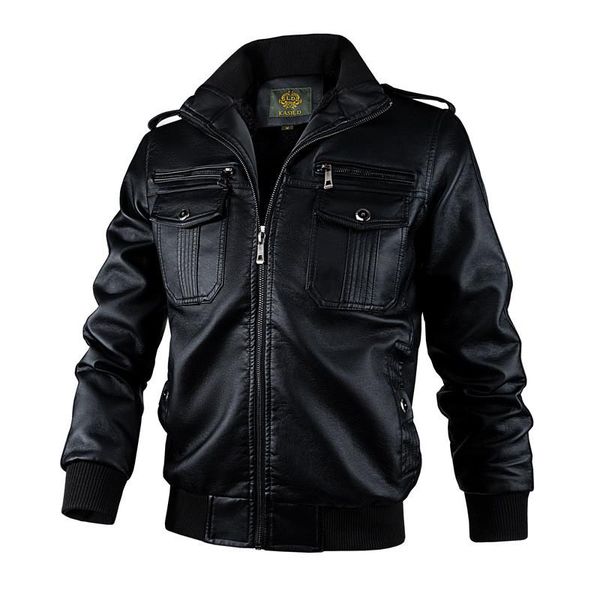 

moruancle men leather cargo jackets coats fleece lined winter warm pu tactical outerwear thick thermal clothing plus size m-6xl, Black;brown
