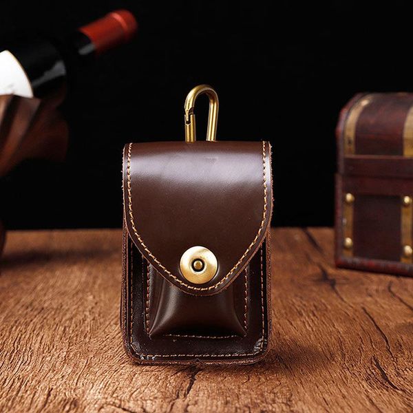 

waist bags men genuine leather belt loop fanny pack small retro hook clip bag crazy horse leathe cigarette case