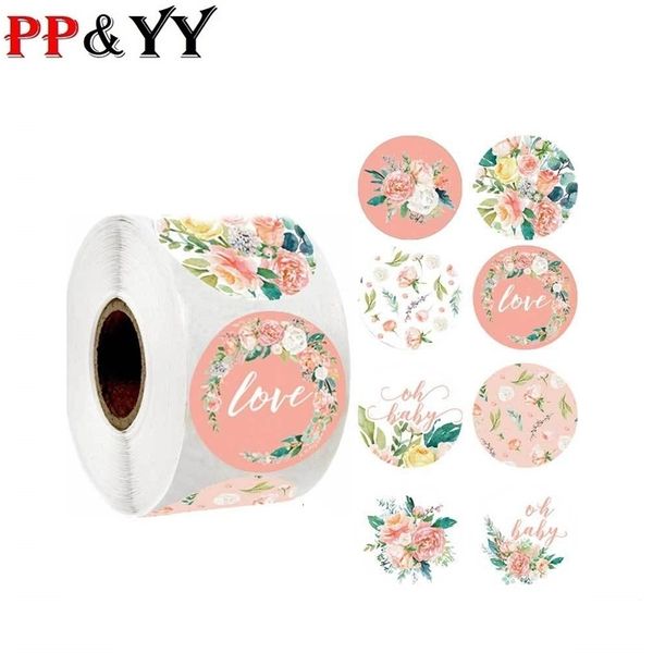 

2020 stationery decal 8 style label round pink love flower sticker decoration wedding