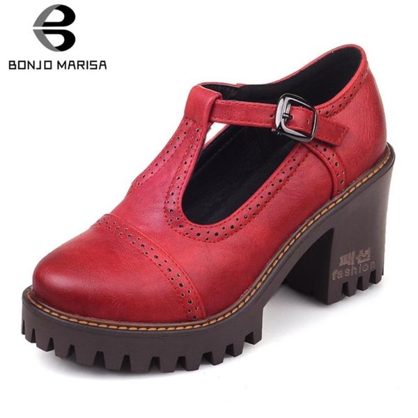 

bonjomarisa large size 32-43 fashion platform shoes woman pumps female buckle strap chunky heels casual pumps woman shoes, Black