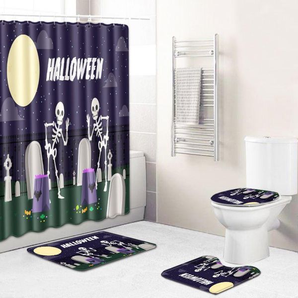 

new happy halloween waterproof polyester fabric shower curtain pedestal rug lid toilet cover mat bath1