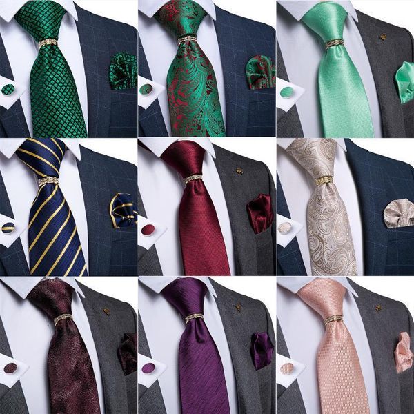 

dibangu men tie teal green check gold striped silk necktie pocket square set purple red wedding formal business tie with ring1, Black;gray