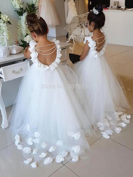 

lovely scoop sleeveless a-line floor-length sweep train tulle flower girl dresses appliques&flowers ing, Red;yellow