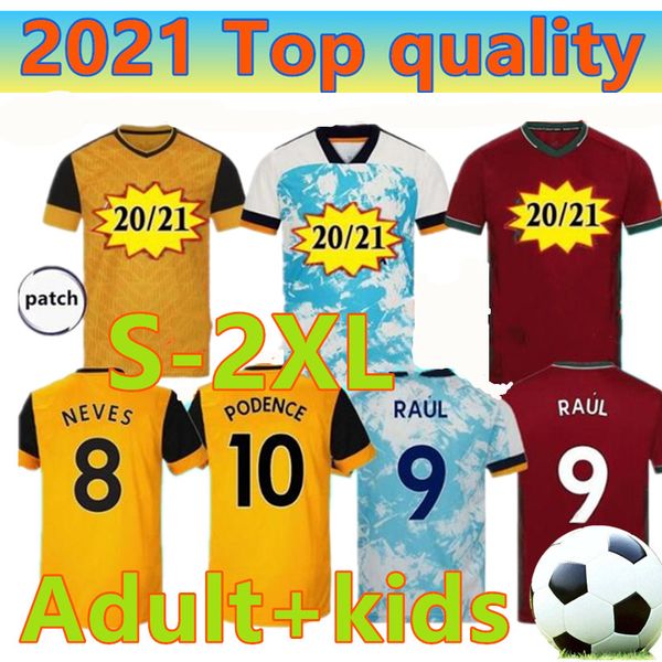 

20 21 wolves raul soccer jerseys 2020 2021 adama diogo j. coady neto podence doherty j.otto home away football shirt men + kids equipment, Black