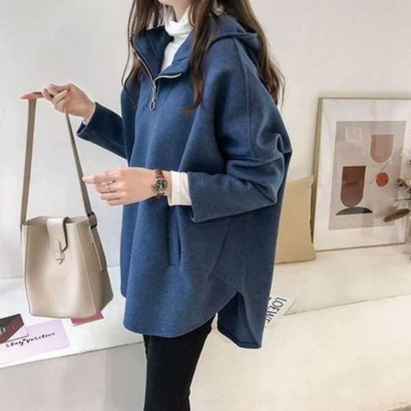 

2020 winter new loose style hooded women's pullover long sleeve hong kong sweater pullover sweater chic heavy coat d9vez, Black
