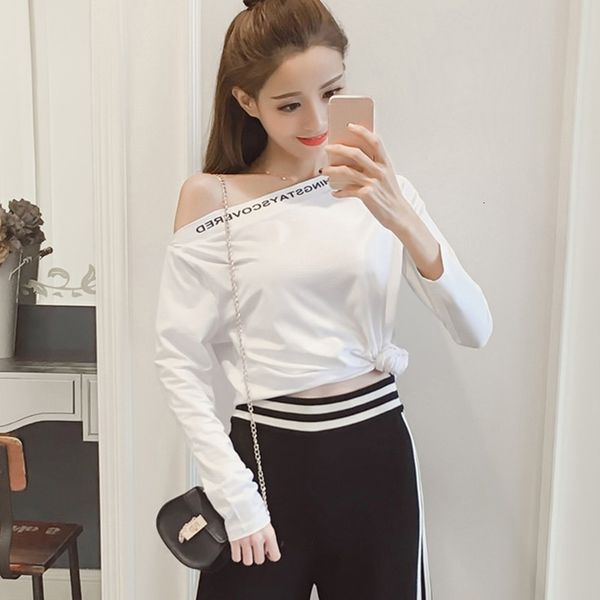 

women's t-shirts women off shoulder slash neck long sleeve t shirt top, White