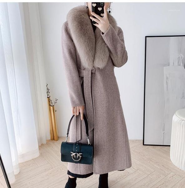 

real fur coat women winter 2019 new fashion wool fur and collar long size overcoat1, Black