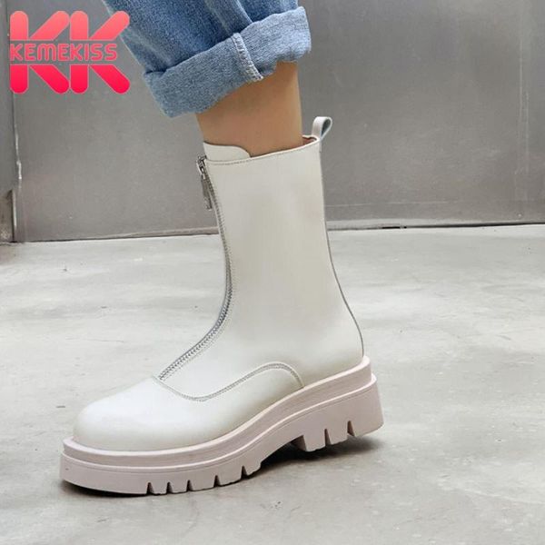 

kemekiss size 33-43 women short boots fashion platform zipper high heel winter shoes woman warm mid calf lady casual footwear, Black