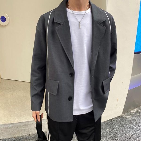 

2021 new original casual blazer men khaki black grey solid man korean fashion clothing hip hop loose boxy suit jackets, White;black