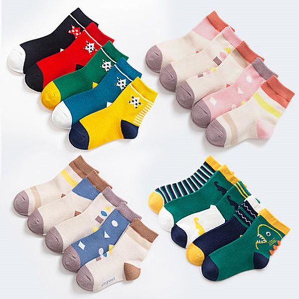 

5 pairs childrens socks autumn winter boys girls baby socks striped cartoon letters, Pink;yellow