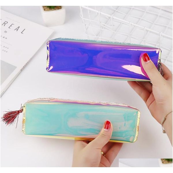 

korean new style creative large volume cool cil bag transparent color pencil bag student stationery box b71cq