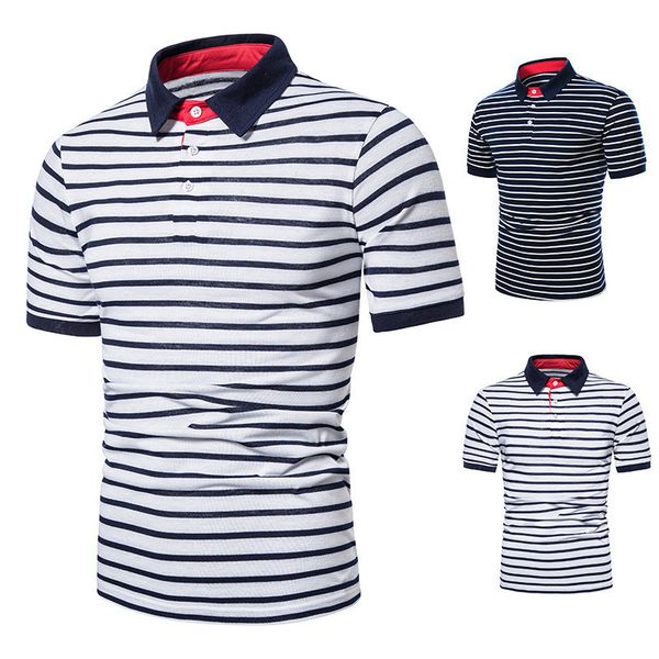 

men designer striped polo shirts casual short sleeve lapel neck polos fashion natural color polos men clothing, White;black