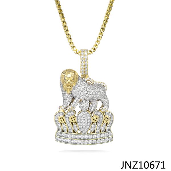 

cross-border european and american white diamond lion pendant punk necklace mens fashion brand gold-plated lion tag, Golden;silver