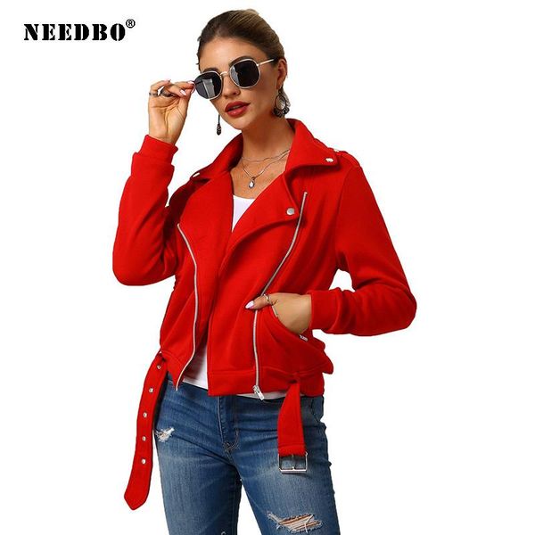 

needbo куртка женщина осень негабаритные куртки женский пальто вскользь тонкий стенд воротник casaco короткие байкер куртки и пиджаки street, Black;brown