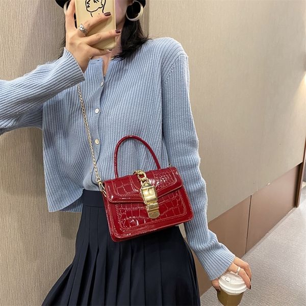 

fashion alligator pattern pu leather clasp crossbody handbags women solid color hasp chain shoulder messenger bag