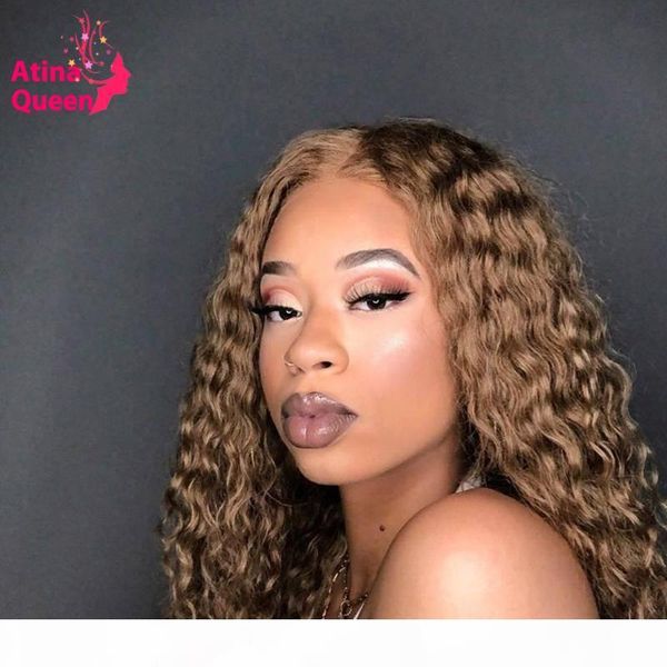 

honey blonde lace front wigs kinky curly human hair frontal wigs pre plucked hd transparent remy for black women perruque, Black;brown