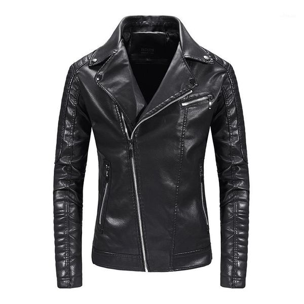 

slim motorcycle jacket men winter pu leather jacket with faux man turn-down collar zipper pocket men's men's clothing 4xl1, Black;brown