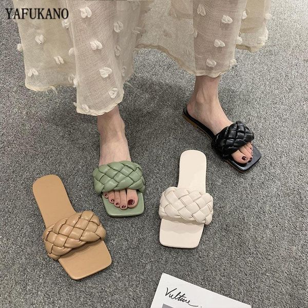 

slippers 2021 brand weave leather women sandal open toe flat casual slides summer outdoor beach female flip flops1, Black