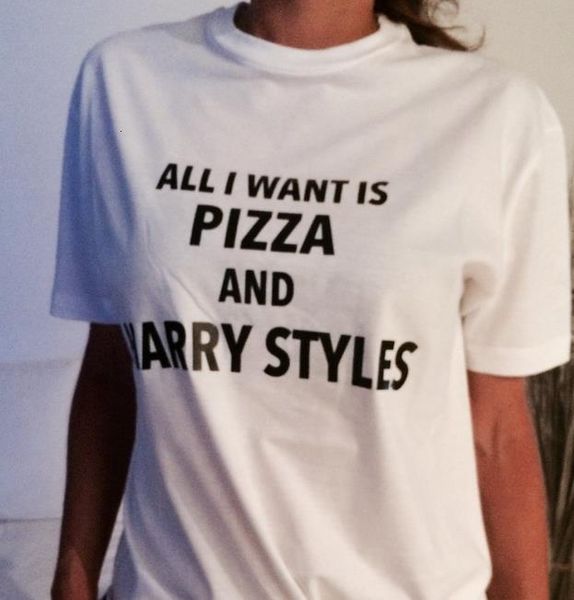 

все, что я хочу, это пицца и гарри стили буквы печать женщин футболка хлопок повседневная смешная рубашка для леди белый топ тройник хипстер, White