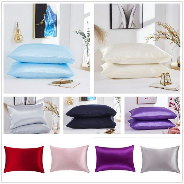 

2021 new pure color 100% satin silk pillowcase imitation silk bedding soft pillow cover chairs cushion cover home decor pillow case