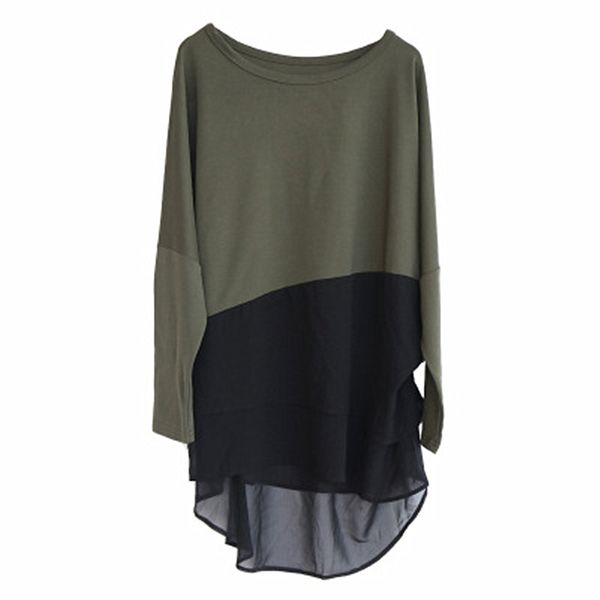 

torno bat long-sleeved from neck size big chiffon sewing t-t-shirtloose european thin and american spring breathing shirts 09fs 876s, White