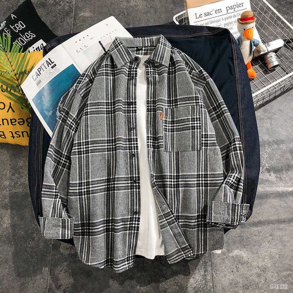 

21 spring loose size western style plaid coat korean literary youth trend ruffian collar shirt, White;black