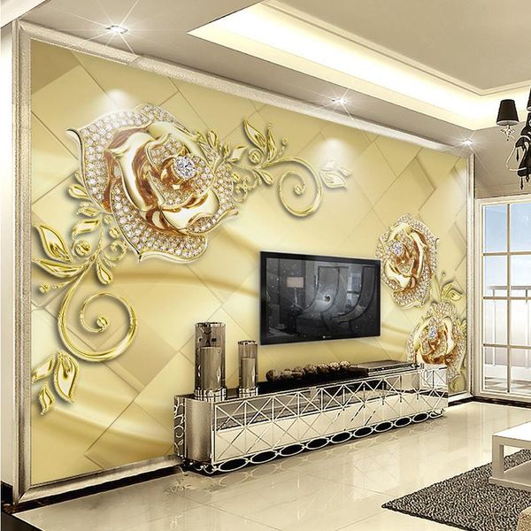 

wallpapers wall mural 3d european style marble diamond jewelry flower non-woven large painting living room wallpaper