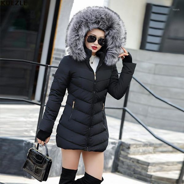 

down jacket 2020 artificial raccoon fur collar winter jacket women winter and autumn wear parkas outwear long coats female 4xl1, Black