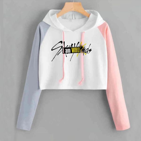 

cropped hoodie stray kids kpop harajuku patchwork long sleeve short sweatshirt k pop female fans hip hop casual sweatshirts, Black