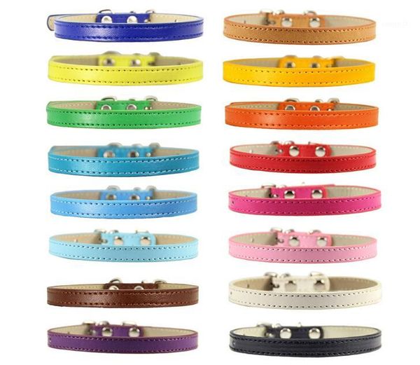 

pu pet collar leather pet solid soft colourful collars dogs neck strap adjustable safe puppy kitten cats collar1