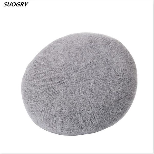 

2020 new berets for women fur beret hat winter solid colors warm wool knitted hat female casual beanies boina mujer, Blue;gray