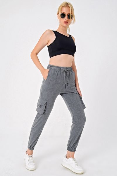 

trend alacati style women anthracite pettitoes wheel cargo pocket sweatpants alc-x4870, Black;blue