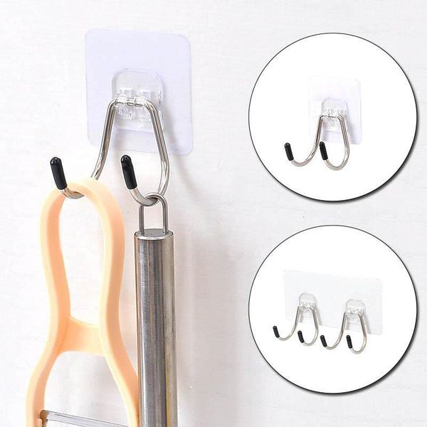 

self adhesive double hooks strong hanging wall hooks clasps for home kitchen bathroom storage hookers decoration supplies1
