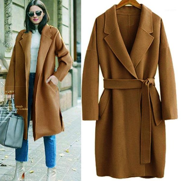 

autumn and winter new women's retro simple loose long double-sided woolen coat women1, Black