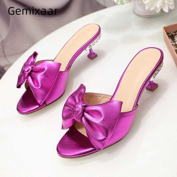 

slippers summer butterfly-knot outwear shoes woman med goblet heel open toes genuine leather rhinestone runway women1, Black