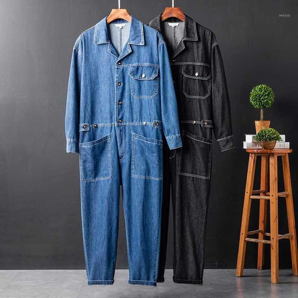 

2020 european and american street hip-hop tooling denim jumpsuit men's long-sleeved loose straight-leg jumpsuit1, Blue